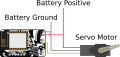 A servo motor with it's control signal connected to the E1 pin, while it's power supply is connected to the same battery power supply powering the RoboPad.